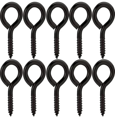 IPNSDON 10 Stück schwarze Edelstahl-Ösenschrauben, M6 80 mm Schraubösen, Ösenschrauben, Ösenhaken für Hängematten, Markisen, Hängesessel, Schaukelstühle, Befestigungskabel, Hängekörbe