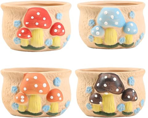 KEFSR Bunter Geprägter Pilz-Übertopf mit Ablaufloch, Exquisiter Keramik-Blumentopf, Sukkulenten-Pflanztöpfe, für Zimmerpflanzen, Büro, Schreibtisch, Fensterbank-Dekoration (Multicolor)