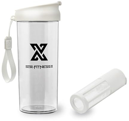 X SIM FITNESSX Protein Shaker | Früchtebehälter | Kaltgebrühter Kaffeetasse Multifunktionaler Sport Bottle mit Filternetz/Mixer (Weiss, 500ML)