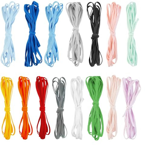 ODDerZZii 15 Farben Wäschegummi, Gummiband Nähen, 5mm x 2m Flache Gummibänder, Elastisches Gummiband, Bunt Gummibänder für NäHzubehör DIY Handwerk Kleidung