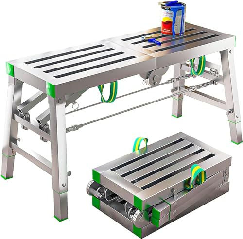 Equipo de andamio de acero, plataforma de trabajo de carga de 880 libras, altura ajustable, portátil, plegable, taburete, banco de trabajo, andamio multiusos móvil