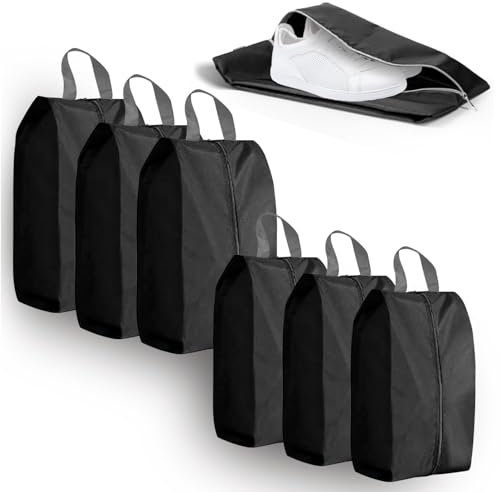 6 Stück Schuhbeutel Reise,Wasserfeste Staubdicht Schuhtasche Reise,Schuh-Aufbewahrungstasche mit Reißverschluss,Schwarz Schuhsack Reise für Schuhe für Schuhe, Turnschuhe, Absätze, Crocs(3L＋3S)