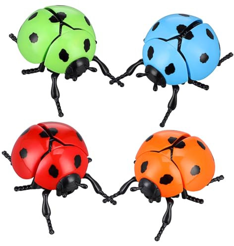Générique 4 Pièces De Simulation De Coléoptère Nains De Jardin Jouets à Remonter pour Tout-Petits Jouets Mécaniques pour Anniversaire d'enfants Animal à Remonter Coccinelle Plastique