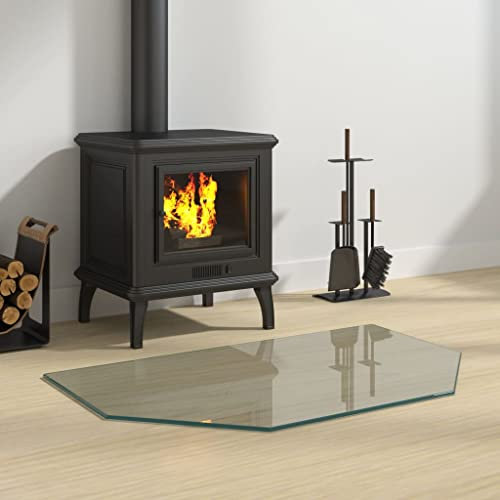 Hardware, Baumaterialien, Glas-Kamin Glasplatte, sechseckig, 80 x 50 cm