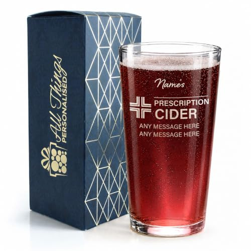 Engraved Pint Glass, Personalised Prescription for Cider Design, 568ml or 20oz Capacity, Gift Boxed, Funny Gift for Him