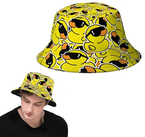 YREYBN Duck Bucket Hats, Duck Hat, Cute Print Outdoor Fisherman Hat, Hats Beach Fisherman, Suitable for Travelling, Outdoor Activities Fisherman Hat for Women and Men Yellow