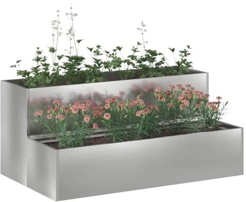 vidaXL Vaso da giardino Argento 100 x 60 x 45 cm Acciaio zincato | Materiali forti garantiscono una lunga durata, Perfetta per l'esterno, mantiene la sua forma,