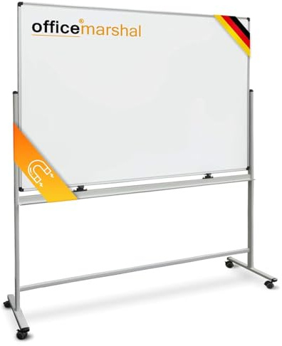 OfficeMarshal Magnetisches Whiteboard 120x180cm mit Alurahmen und abnehmbare Stiftablage für Büro, Heim und Schule, Magnettafel kratzfest und trocken abwischbar | Magentboard (Stanford)