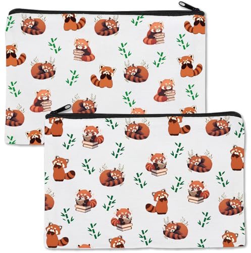 CREATCABIN Trousse Maquillage Fermeture Éclair Motif Raton Laveur Trousse Toilette Multifonction Double Impression Trousse Maquillage Voyage Vrac Organisateur pour Brosses Rouges Lèvres Stylos 18x25cm