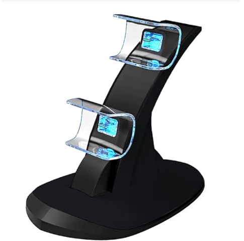 BARAC Chargeur manettes PS5, base de charge rapide double USB, station Dual Dock avec indicateur LED, support élégant et compact, accessoire compatible avec 2 contrôleurs Playstation 5 (Noir)