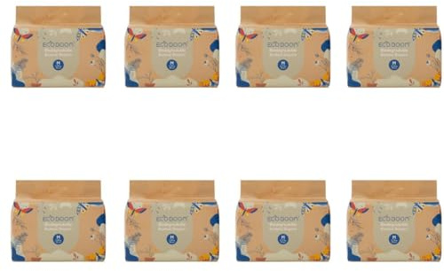 ECOBOOM Öko-Windel aus Bambus, 70 % biologisch abbaubar, hypoallergen (Größe 3/M, 6-10 kg, Packung mit 8 Beuteln, insgesamt 256 Pads)