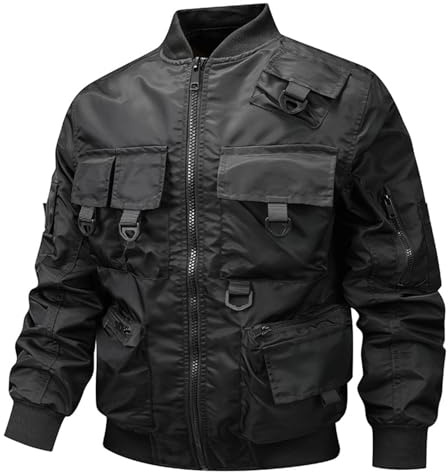 Jacken für Herren, mehrere Taschen, Retro-Cargojacke, leicht, wasserdicht, durchgehender Reißverschluss, Stehkragen, Bomberjacken, normale Passform, elastische Bündchen, Sportbekleidung, Arbeit