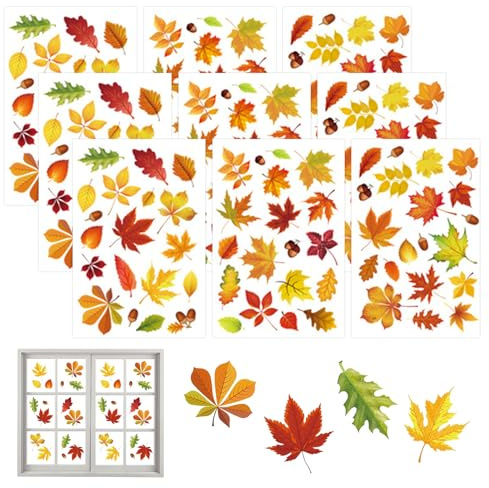 9 Stück Herbst Fensterbilder Selbstklebend,Mode Herbstdeko Fenster Kinder,Fensterbilder Herbst Wiederverwendbar,Erntedankfest Fensteraufkleber Für Die Gestaltung Eines Herbstlichen Ambientes Zu Hause