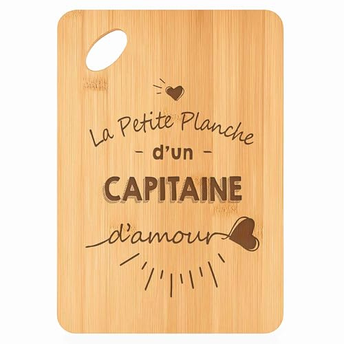 Planche à découper Capitaine d'amour - Plateau Apéro en Bambou Cadeau Gravé Collègue Homme Métier Cuisine Barbecue