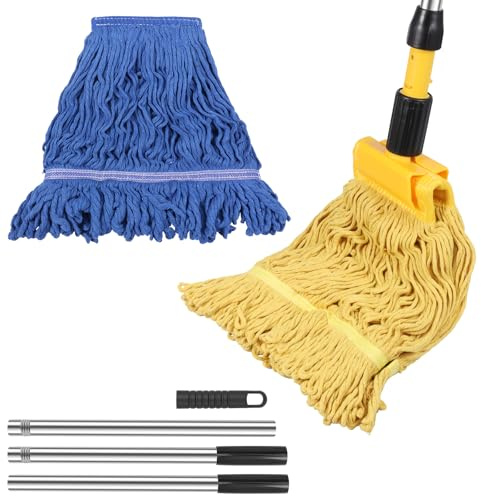 Mopa de algodón con 138 – 175 cm, ajustable, extraíble con cabezal reemplazable, duradero, para el hogar, garajes, oficinas, talleres, almacenes