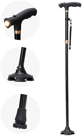 Sinocare Bastone da passeggio Pieghevole Con Torcia a Led per Anziani e Adulti Stampelle Ortopediche Regolabili Robusto Deambulatore per anziani Leggero Portatile Bastoni Trekking in Alluminio