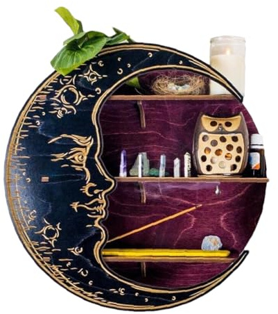 Estante De Exhibición Lunar - Estante Esquinero De De Madera, Organizador De Pared Flotante | Soporte De Almacenamiento Decorativo Creativo De Larga Duración Para Piedras Preciosas, Velas, Man