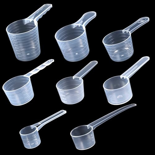 8 Stück Messlöffel Set, dosierlöffel mit Skala 5g, 10g, 15g, 20g, 25g, 30g, 35g, 50g Dosierlöffel Transparent Waschmittel Dosierhilfe für Backen Kochen Waschpulver