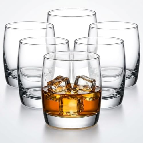 Borosilicate Drinking Glasses Set of 6,Whisky Glass Tumblers, 300ml | Heavy Base Rocks Glasses Set For Whiskey,Juice,Water,Bourbon,Coffee And Other Everyday Cold Drinks,Dishwasher Safe Glassware