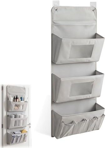 Hängeaufbewahrung, 3 Schichten Tür Organizer, Türorganizer Hängeorganizer | Polyestergewebe Organizer Hängend mit 2 Haken für Bedroom Bathroom Pantry Nursery Storage(Grau)