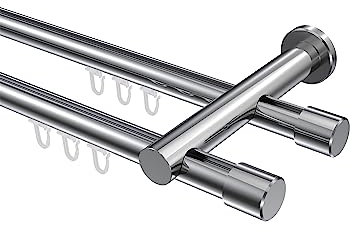Interdeco Innenlauf Gardinenstange Chrom doppelläufig 20 mm Ø Platon Santo, 360 cm
