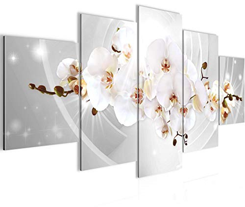 Runa Art - Bilder Blumen Orchidee 200 x 100 cm 5 Teilig XXL Wanddekoration Design Grau 006451b
