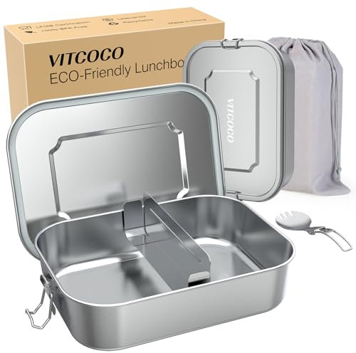 VITCOCO Lunchbox Bento Edelstahl leakproof 1400 ml Lunchbox Kinder mit Fach – BPA-frei für Picknick, Schule, Arbeit