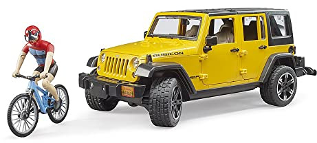 bruder 02543 - Jeep Wrangler Rubicon Unlimited mit Mountainbike & Radfahrer | Geländewagen mit Fahrrad, bworld Figur, Spielzeug Set, Maßstab 1:16