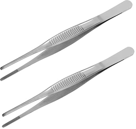 Utoolmart - Pinzette a testa tonda dritta in acciaio INOX, 160 mm, con denti con punta seghettata, 2 pezzi