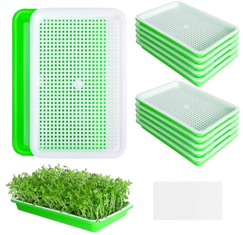 10 Pack Seed Sprouter Tray, Wheatgrass Tray Sprouter Microgreen Growing Kit | BPA Free Seed Garden Plant Germination Propagation Trays with Germinating Paper, Soil-Free Cultivation Microgreens Tray
