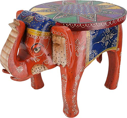 GURU SHOP Vintage Hocker, Blumenbank in Elefantenform - Orange, 37x57x36 cm