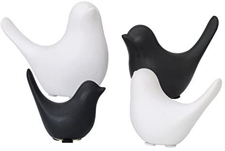 Notakia Uccellini Decorativi in Ceramica, Nero e Bianco, 4 Pezzi | Sculture minimaliste per soggiorno, mensola, camera e ufficio, finitura liscia, ideali per librerie e arredo contemporaneo