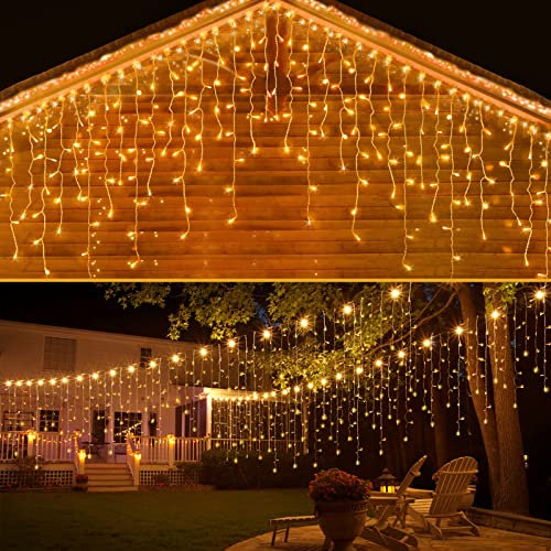 10M 400 LED Lichtervorhang Außen Lichterkette Eisregen Lichtervorhang Innen Weihnachtsbeleuchtung IP44 Wasserdicht 8 Modi für Weihnachten Deko Zimmer Garten Xmas Deko, Hochzeit, Party(Warmweiß)