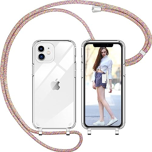 Nupcknn Coque en silicone avec cordon réglable pour iPhone 12/iPhone 12 Pro (arc-en-ciel - 6,1 pouces)