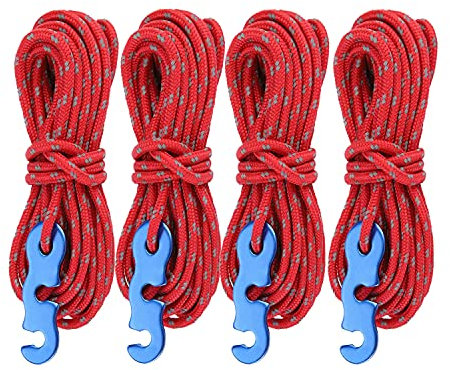 MISSFOX 4 Stück Reflektierend Abspannseile Seil mit Seilspanner, 13ft/4 Meters Zeltschnur Leuchtend, Φ 3mm Reissfest Camping Schnur für Zelt Sonnensegel