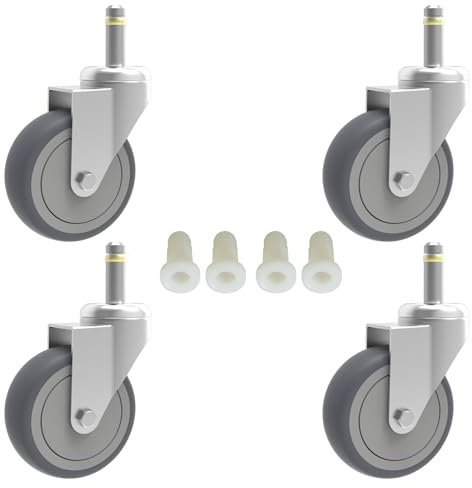 RILIDRI 3-Inch Swivel Stem Caster, 7/16-Inch Stem Diameter Rubber Wheel, Heavy Duty TPR Replacement Wheels for Rubbermaid Mop Bucket Cart Grill Casters Shop Vac Wheels- 4 Pack