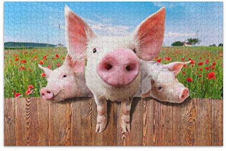 Linomo Puzzle 1000 Teile,Süß Lustig Schwein Puzzle für Erwachsene Kinder Erwachsenenpuzzle, Geschicklichkeitsspiel für die ganze Familie
