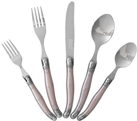 Laguiole 20 Piece Flatware Set – Stainless Steel Cutlery Set – Dishwasher Safe Silverware Set – Luxurious Utensil Sets w/Knives, Spoons and Forks Set (Petal Pink, Service for 4)