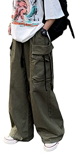 Hewlshawn Gotiska cargobyxor för kvinnor, säckiga byxor med breda ben, vintage, lediga Harajuku-byxor, Armygreen, S