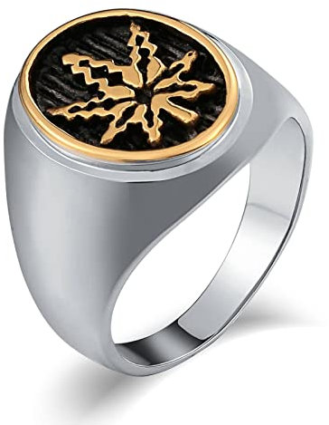 Mesnt Herren Band Ring Bandring Edelstahl 20mm Herren Ring Edelstahlringe Ovales Ahornblatt Siegelringe Siegelring Gold Ringgröße 54 (17.2)
