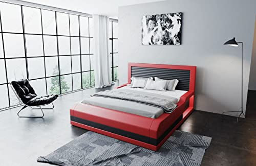 Sofa Dreams Wasserbett Treviso mit beheizbarer Wasserbettmatratze und kompletter Technik LED Beleuchtung 140x200 160x200 180x200 200x200 200x220 (200 x 220 cm, Rot-Schwarz)