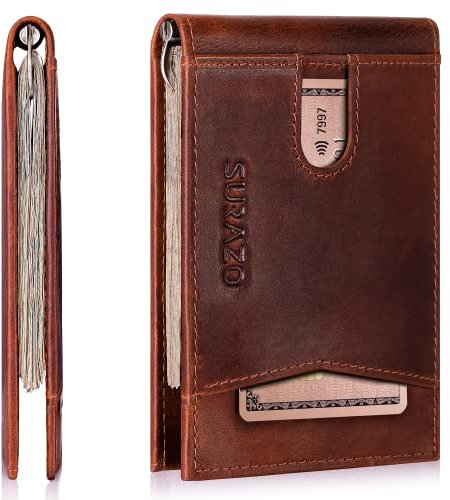 SURAZO® Echtleder Herren Geldbörse mit Geldklammer und Münzfach | Männer Geldbeutel mit Geld klipp | RFID Wallet Portemonnaie Klein | Geldclip Kartenhalter | Leder Brieftasche Kartenetui