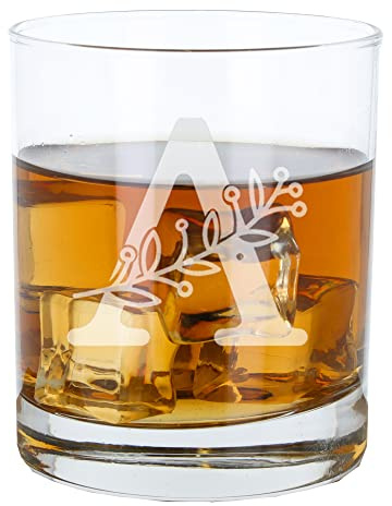Vaso de whisky grabado con inicial con monograma personalizado, regalo de cumpleaños para ella o él, regalo de nombre personalizado para ella o él, vaso de whisky grabado con inicial personalizable
