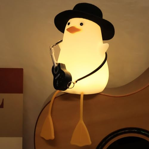 Anywin Lindo Pato Guitarra, Divertido Pato Juguete con Sombrero de Caballero y Mini Guitarra y Color Cálido y Atenuación y Temporizador para Decoración de la Habitación, Regalos Creativos para