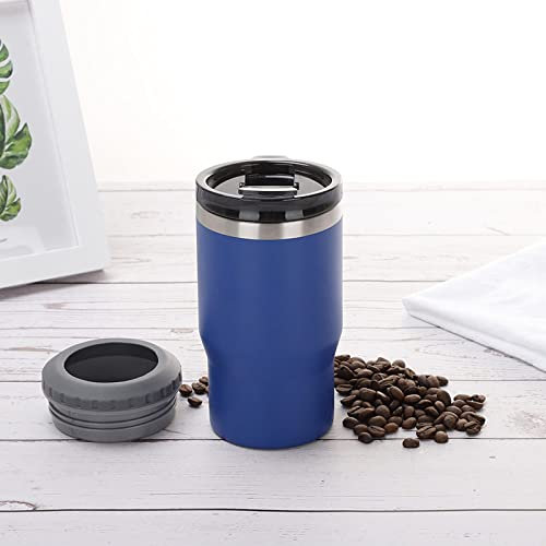 PEEHOO Stainless Steel Insulated Beer Cooler Coffee Mug Insulated Holder with 2 Lids Water Bottle Car Thermal Cup,Dark Blue,400ml