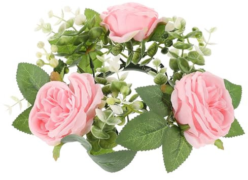 IMIKEYA 1stück Künstlicher Rosenkerzenring Für Hochzeiten Und Feierlichkeiten Romantische Tischdekoration Mit Flower Candle Wreath Für Zuhause Und Partys Langlebig Und Tiefem Rosa