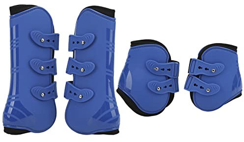 NLDGR 4 Stück Pferdesehnengamaschen, Schalenschutz-Pferdegamaschen, Leichte, Vorne Offene Hinterbeingamaschen, Streichkappen für die Hinterbeine, Sicherer Beinschutz für(vorne und hinten blau)