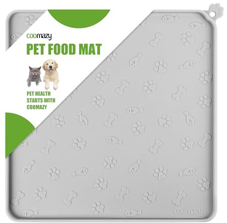 Coomazy Silicone Dog Food Mat for Dogs and Cats - Waterproof, Non-Slip Feeding Mat for Floors (S: 11.8x11.8in, Grey)