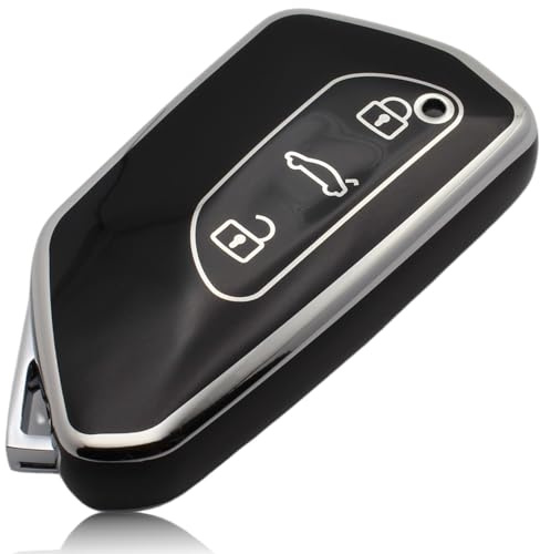 FOAMO Autoschlüssel Hülle passend für VW Golf 8, ID.3, ID.4, ID.7 – passend für Skoda Octavia & Enyaq, Seat Leon, Cupra Formentor (Schwarz-Silber)