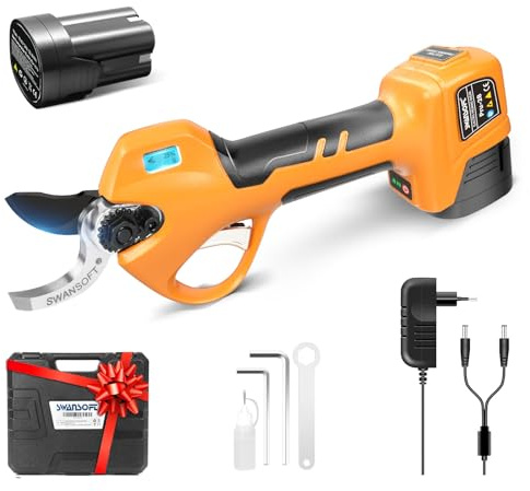 SWANSOFT PRU28 Akku Astschere, 28mm 16,8V 2+2Ah 850W Gartenschere Leistungsstarke Elektrische Elektrogartenscheren Für Präzisen, Rosenschnitt und Weinreben,[Leicht Sicher, Einstiegsmodell Für Profis]